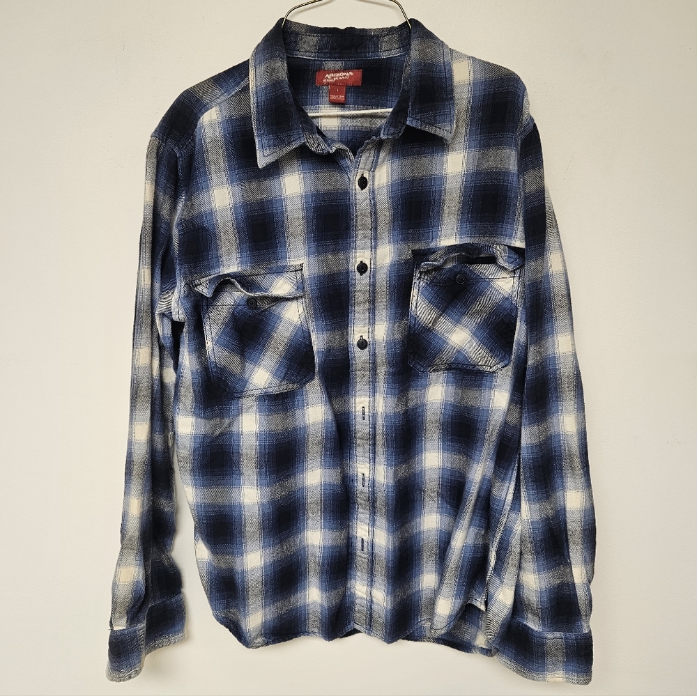Arizona Jean Navy and Cream Flannel Plaid Shirt